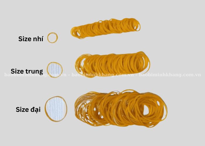 Dây thun màu thường có 3 kích thước như nhí, trung, đại