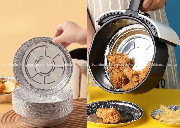 Khay bạc lót nồi chiên không dầu chịu nhiệt tốt từ 220-250 độ C giúp thực phẩm chín đều