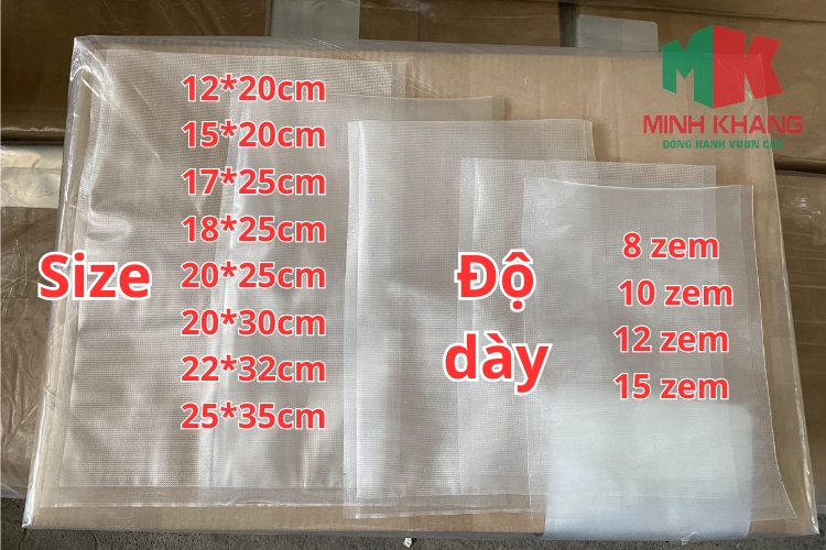 Kích thước túi hút chân không một mặt nhám