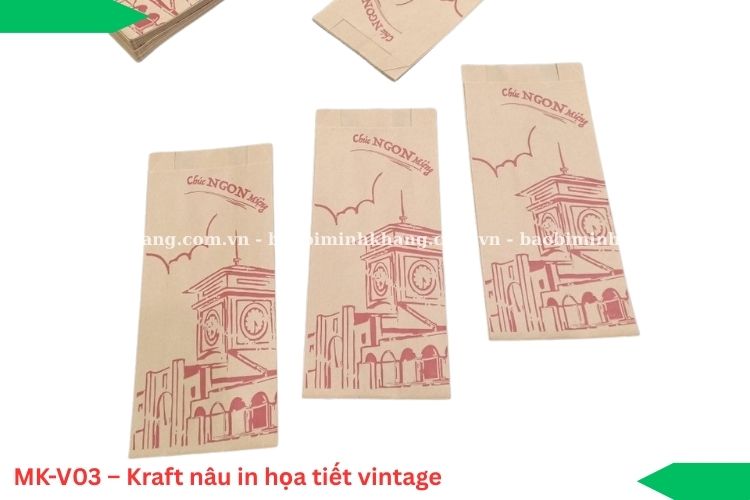 MK-V03 – Kraft nâu in họa tiết vintage