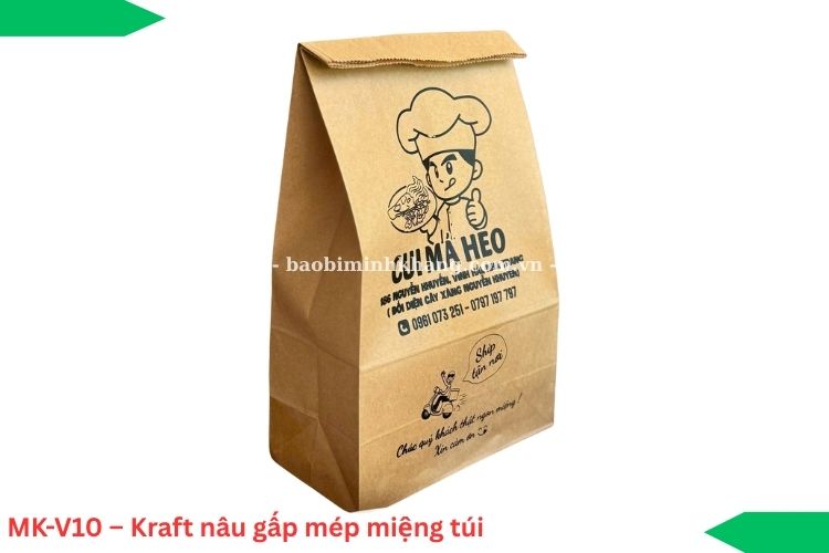 MK-V10 – Kraft nâu gấp mép miệng túi giúp tăng độ an toàn khi đóng gói.