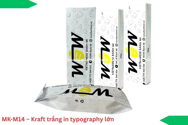 MK-M14 – Kraft trắng in typography lớn nổi bật, nhận diện mạnh.