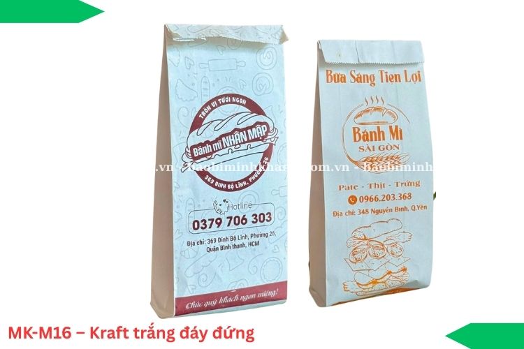 MK-M16 – Kraft trắng đáy đứng có thể chứa nhiều loại bánh hoặc combo.