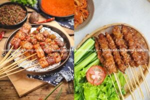 Que xiên thịt nướng giúp trình bày món ăn đẹp mắt, gọn gàng