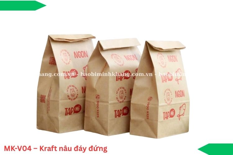 MK-V04 – Kraft nâu đáy đứng phù hợp để bánh mì dài hoặc nhiều chiếc nhỏ.