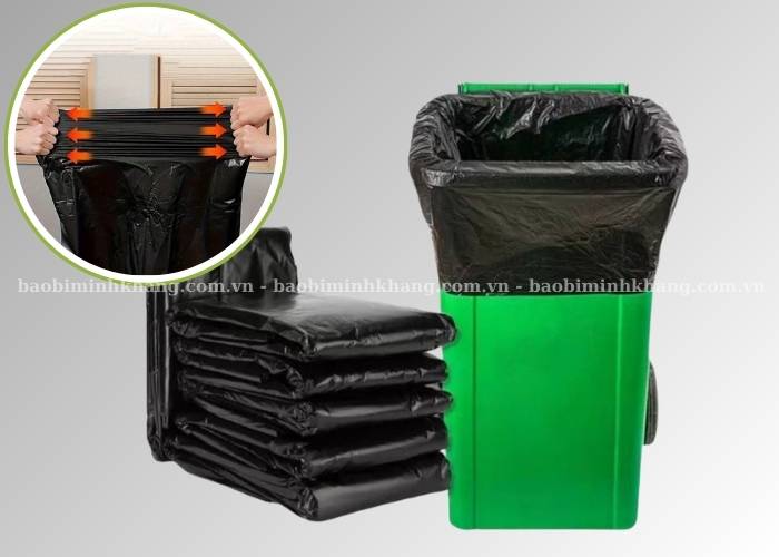 Ảnh túi rác công nghiệp màu đen dày dặn, siêu bền