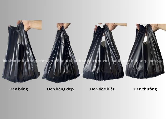 Hình ảnh túi rác có quai xách với đa dạng dòng từ đen bóng đến đen thường