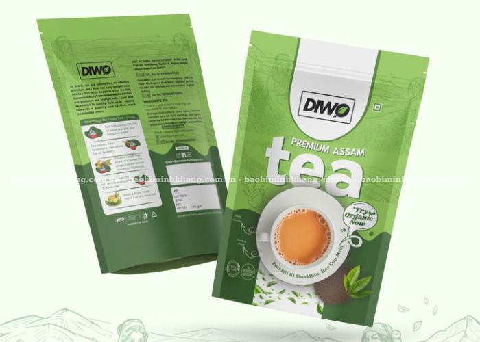 Mẫu bao bì trà đẹp dạng túi zip đáy đứng, dễ trưng bày