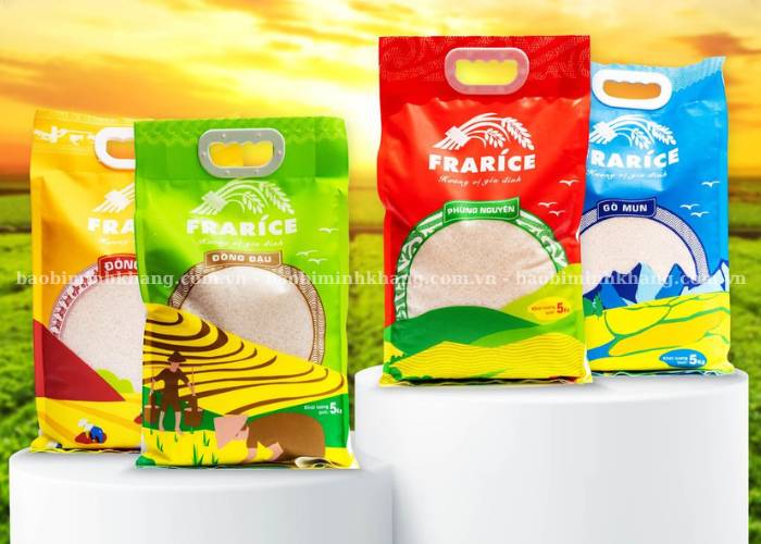 Thiết kế mẫu bao bì đẹp túi 4 biên đựng gạo 