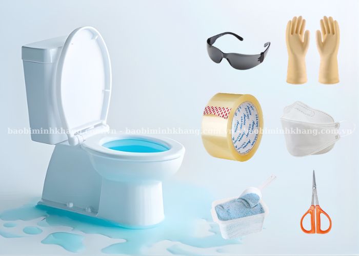 Chuẩn bị đầy đủ dụng cụ giúp bạn xử lý tắc bồn cầu bằng băng dính hiệu quả hơn