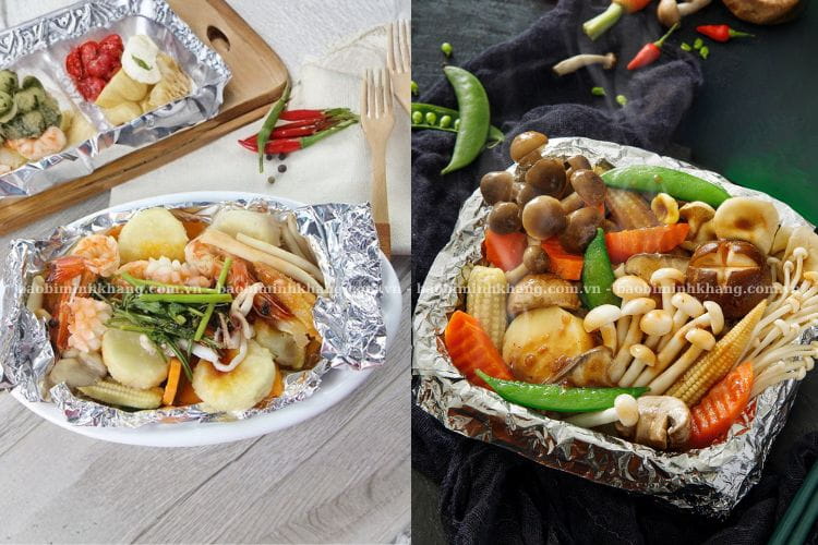 Đậu hũ nướng giấy bạc có thể biến tấu linh hoạt theo phiên bản chay hoặc hải sản