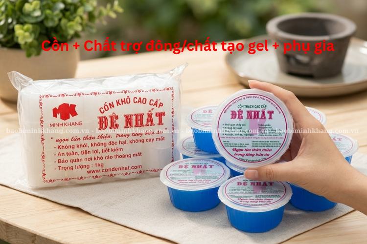 Sản xuất cồn khô, cồn thạch có 3 nguyên liệu chính gồm Ethanol, chất tạo đông hoặc tạo gel và phụ gia