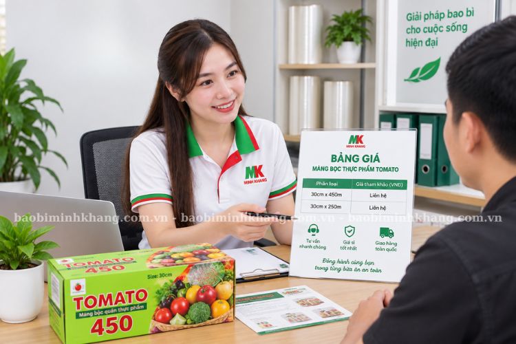 Bộ phận kinh doanh tư vấn giá màng bọc thực phẩm nhanh chóng sau khi có đủ thông tin.