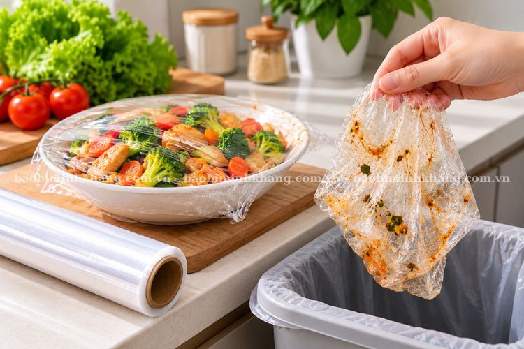 Bạn không nên tái sử dụng màng bọc thực phẩm để đảm bảo an toàn sức khỏe.